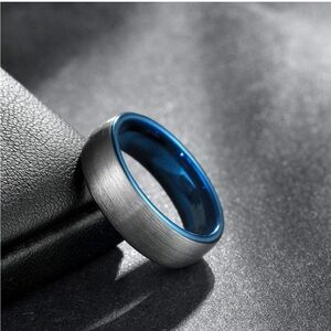 Men's Blue and Silver Ring